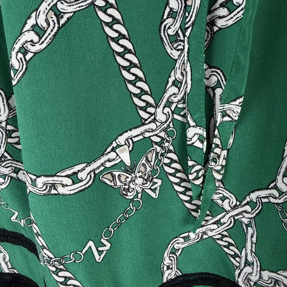 Zadig & Voltaire Jaelle Chaines Green Silk Lace Trim Mini‎ Skirt Sz 34 Old Money
